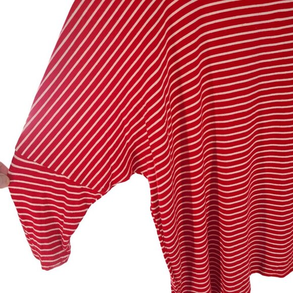 32.  FOCUS Life Style Women's 3/4 Sleeve Shirt Top Crew Neck Striped Red size M - Picture 4 of 7